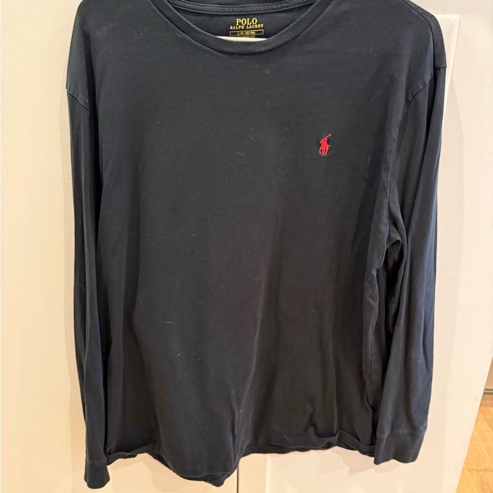 Polo by Ralph Lauren Black Long-Sleeve Crew Tee with Red Pony